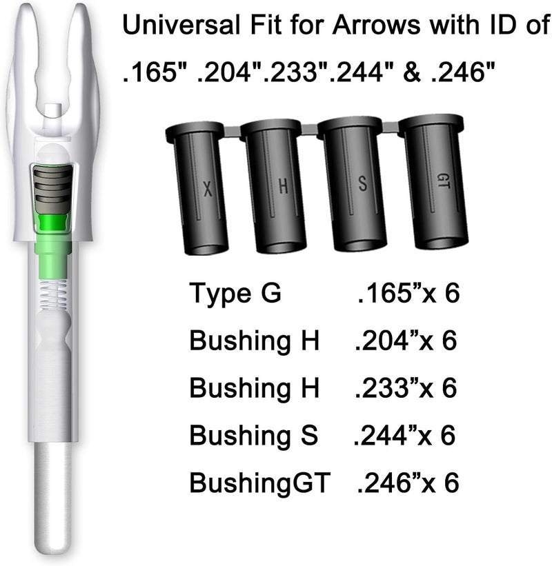 Linpeng 6PCS G Lighted Nocks for Arrows .165 .204 .233 .244 .246 with ON/Off Switch with X, H, S, GT Bushings LED Arrow Nocks - Image 2